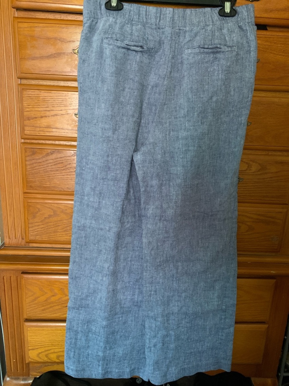 linen blend blue Chambray pull on wideleg mid-rise pull on pant lands’ End 10 - Picture 3 of 11